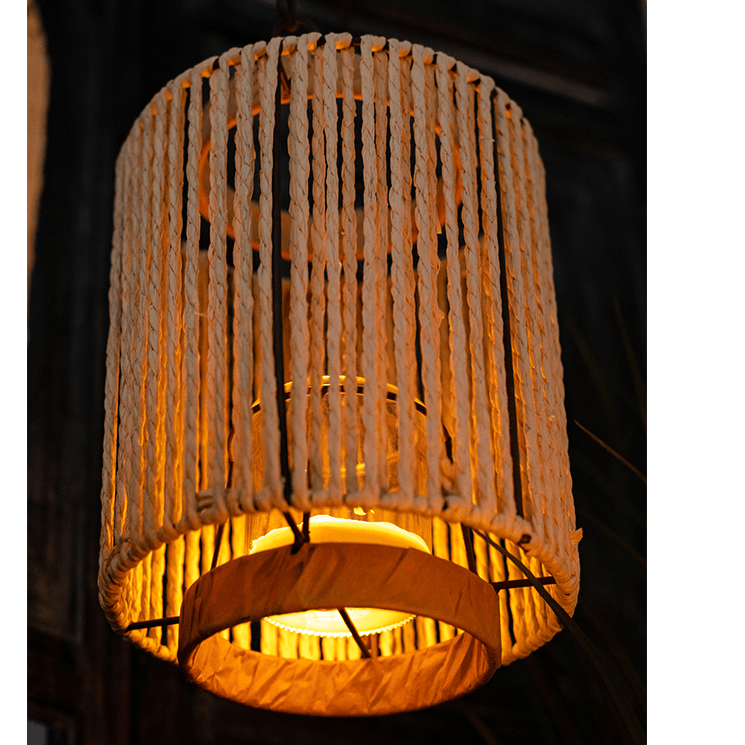 Portable Lantern Candle Holder Rope Paper Lantern with warm amber glow RusticReach on Tampa Home & Garden Store