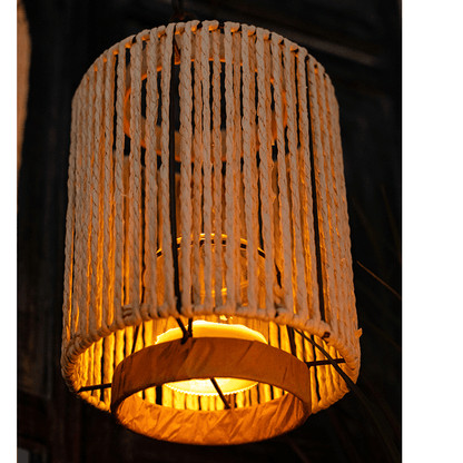Portable Lantern Candle Holder Rope Paper Lantern with warm amber glow RusticReach on Tampa Home & Garden Store