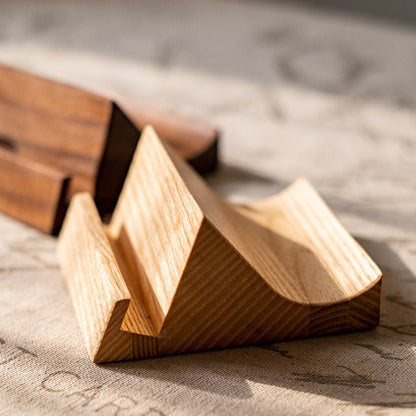 Solid wood cellphone stand by RusticReach, natural light wood grain for desktop use on Tampa Home & Garden Store