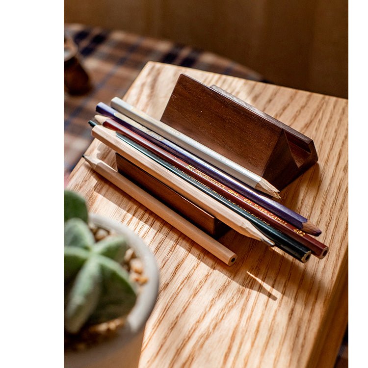 Solid Wood Cellphone Stand by RusticReach on a light wood desk with pencils and a plant on Tampa Home & Garden Store
