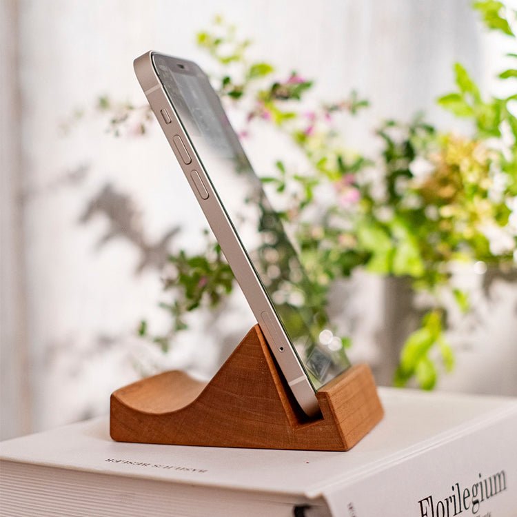 Solid wood cellphone stand by RusticReach, desktop stand in natural brown wood on Tampa Home & Garden Store