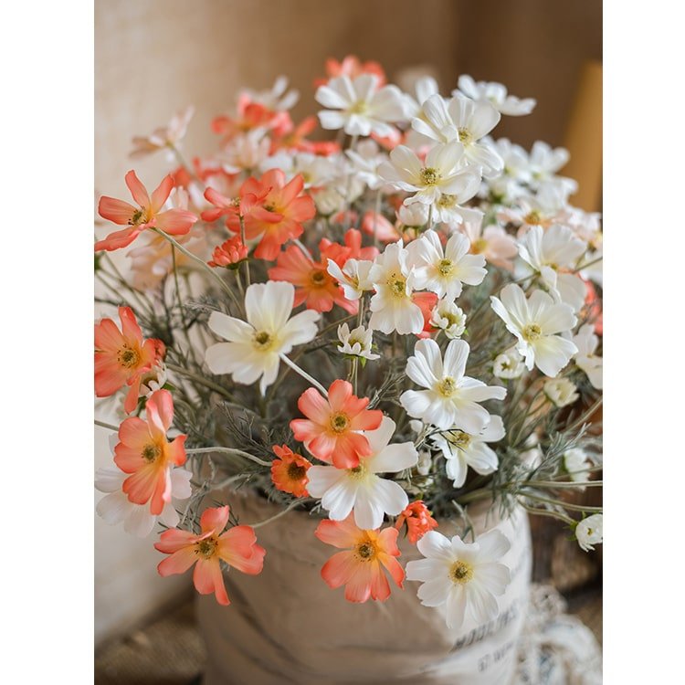 Faux Silk Cosmos Stem by RusticReach, 24-inch tall with orange and white blooms on Tampa Home & Garden Store
