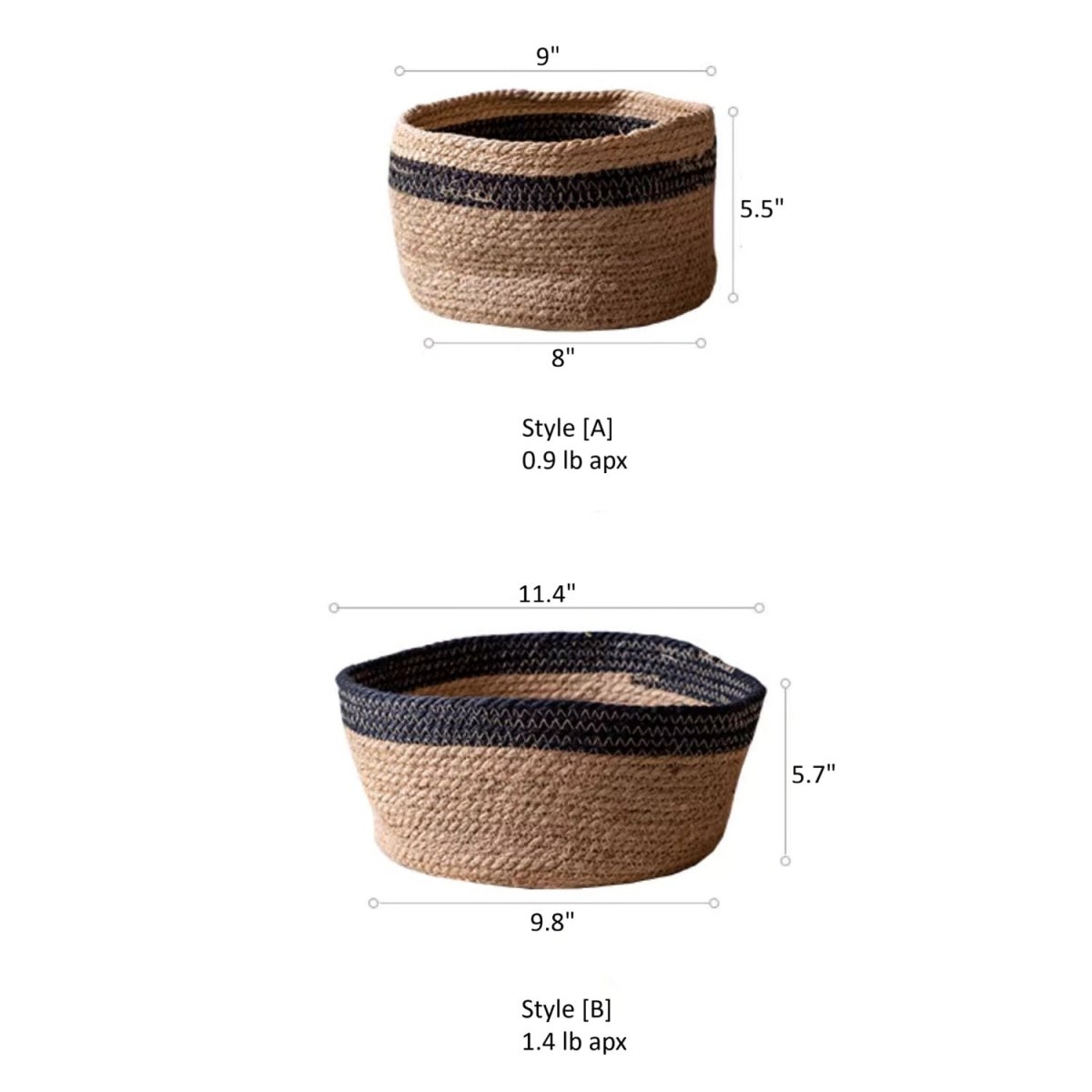 RusticReach Cotton Blend Woven Storage Basket Style A/B in natural color with dark band on Tampa Home & Garden Store