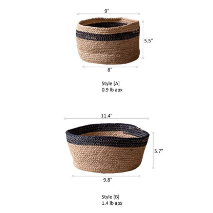 RusticReach Cotton Blend Woven Storage Basket Style A/B in natural color with dark band on Tampa Home & Garden Store