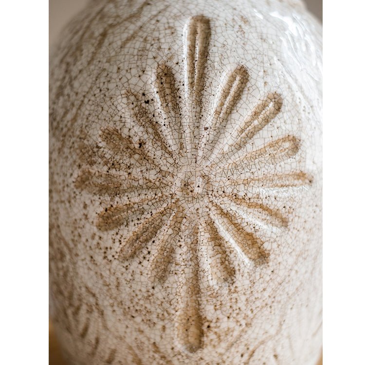 Carved Floral Vase in White by RusticReach, decorative vase with sunburst relief on Tampa Home & Garden Store