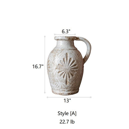 Carved floral white ceramic vase with handle by RusticReach on Tampa Home & Garden Store