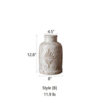 Carved Floral Vase in White by RusticReach; ceramic vase, speckled glaze, 12.8in tall, 8in dia on Tampa Home & Garden Store