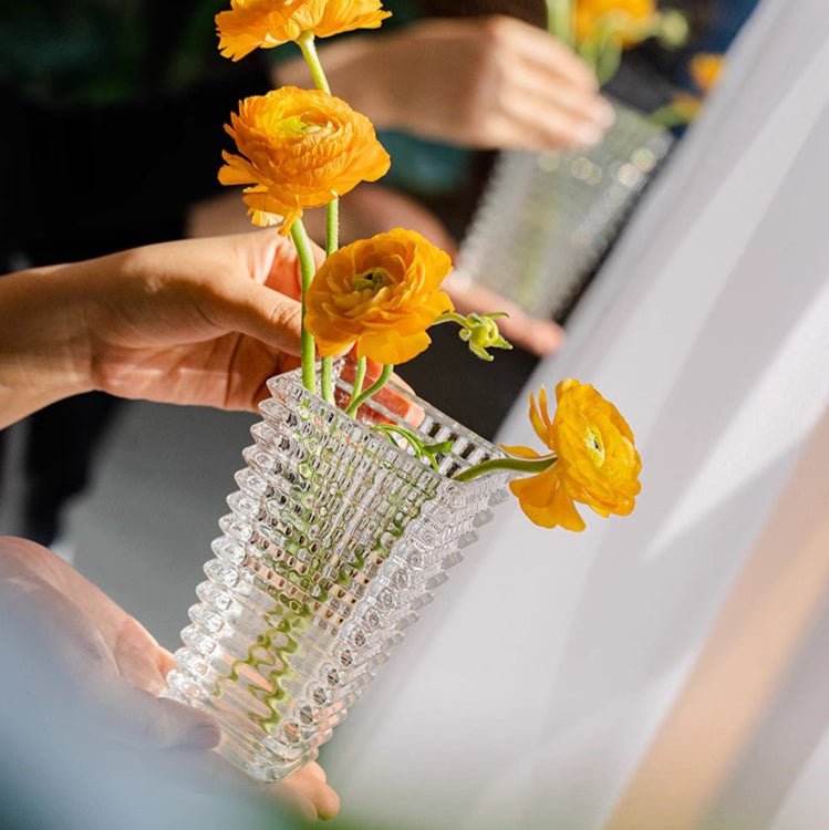 Crystal-Cut Look Glass Vase, clear ribbed crystal glass by RusticReach on Tampa Home & Garden Store
