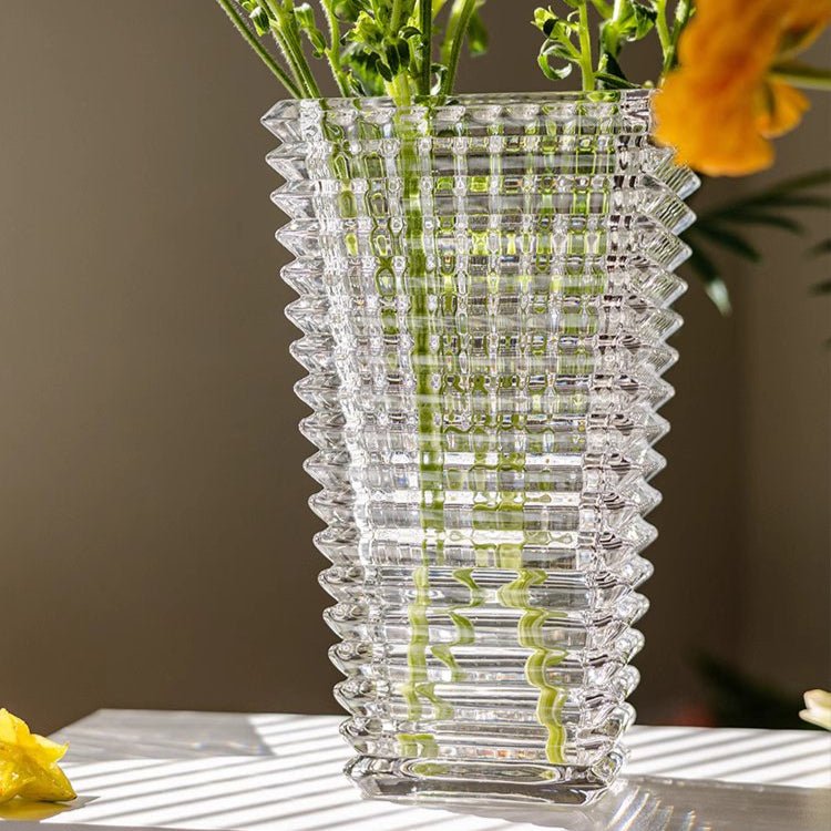 Crystal-Cut Look Glass Vase by RusticReach, tall clear ribbed geometric vase on Tampa Home & Garden Store
