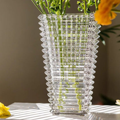 Crystal-Cut Look Glass Vase by RusticReach, tall clear ribbed geometric vase on Tampa Home & Garden Store
