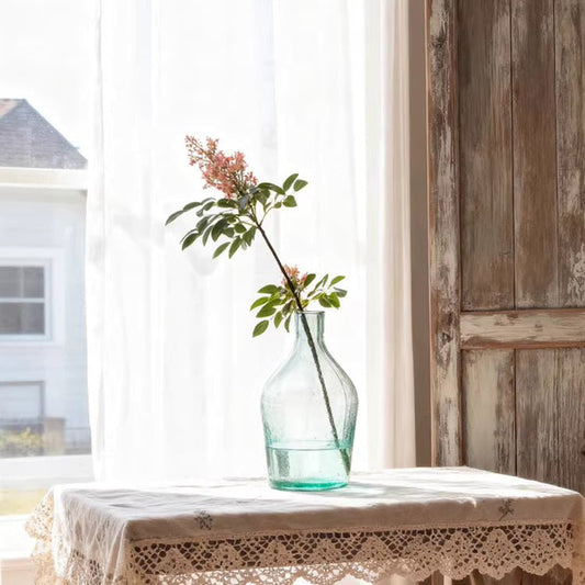 Cottage Garden Blossom Stem RusticReach pink blooms in teal vase on Tampa Home & Garden Store on Tampa Home & Garden Store