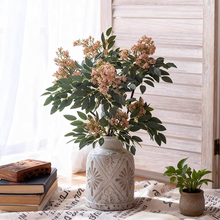 Cottage Garden Blossom Stem 35.4-inch pink blooms with green leaves in a vase RusticReach on Tampa Home & Garden Store