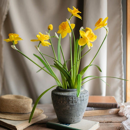 Artificial silk yellow daffodil stems, 19 inches tall in a gray ceramic pot RusticReach on Tampa Home & Garden Store