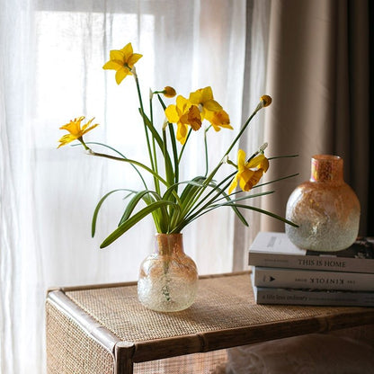 Artificial Silk Yellow Daffodil Flower Stems by RusticReach in a textured glass vase, 19 in tall on Tampa Home & Garden Store