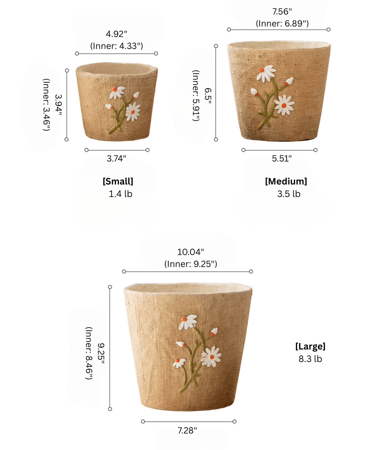 Three Daisy Garden Cement Planters by RusticReach with white daisies; Small, Medium, Large on Tampa Home & Garden Store