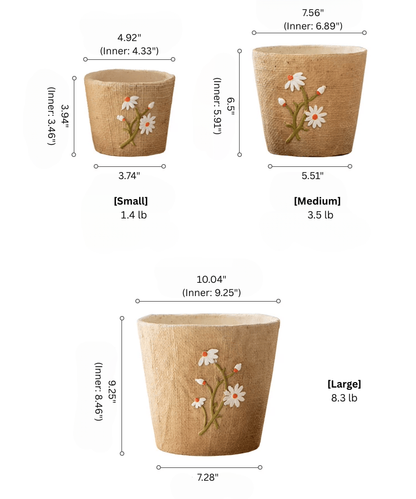 Three Daisy Garden Cement Planters by RusticReach with white daisies; Small, Medium, Large on Tampa Home & Garden Store