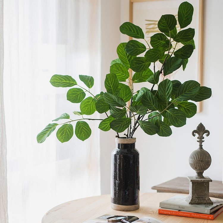 Artificial Faux Large Dans Leaf Stem Plant by RusticReach in a dark two-tone ceramic vase on Tampa Home & Garden Store