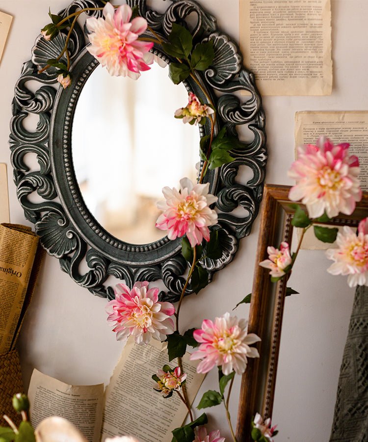 Artificial Dahlia Flower Vine 59in long pink petals with green leaves RusticReach on Tampa Home & Garden Store