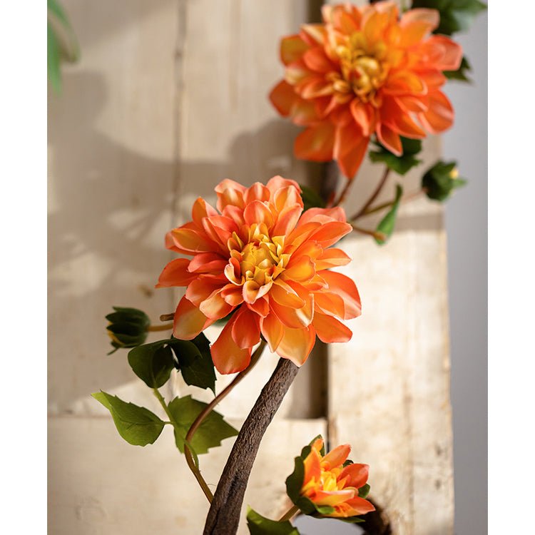 Artificial Dahlia Flower Vine 59" long, orange blooms with green leaves RusticReach on Tampa Home & Garden Store