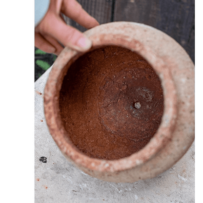 Distressed Cement Plant Pot by RusticReach; gray exterior, rust interior on Tampa Home & Garden Store