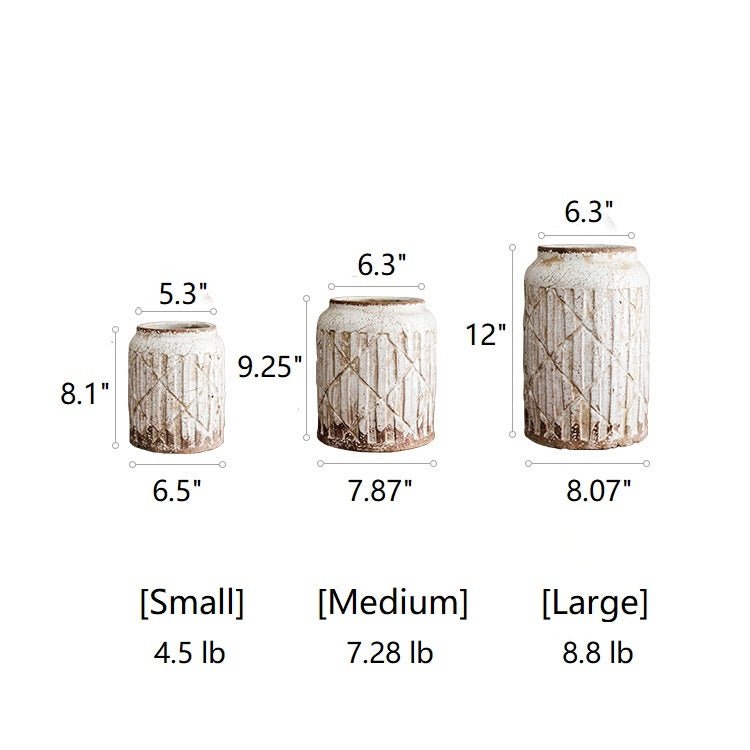 RusticReach distressed white ceramic flower jar vases in small medium large with lattice pattern on Tampa Home & Garden Store