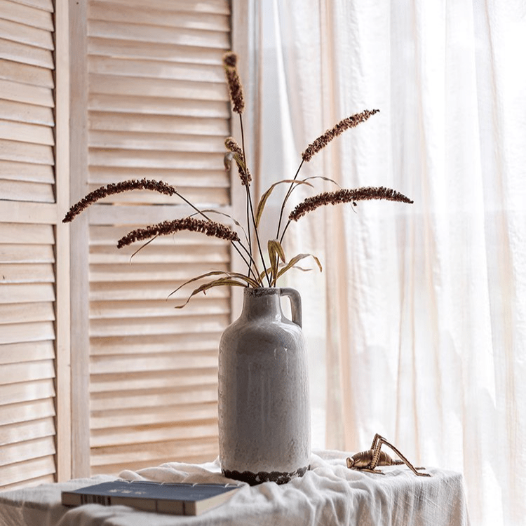 RusticReach Three-Headed Dogtail Grass Stem in gray ceramic vase, 39 inches tall on Tampa Home & Garden Store