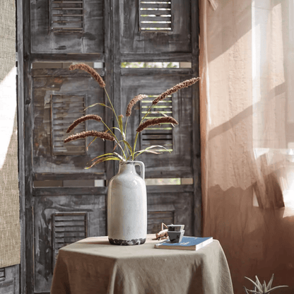 Three-Headed Dogtail Grass Stem, 39 inches tall, RusticReach, in a ceramic pitcher on a table on Tampa Home & Garden Store