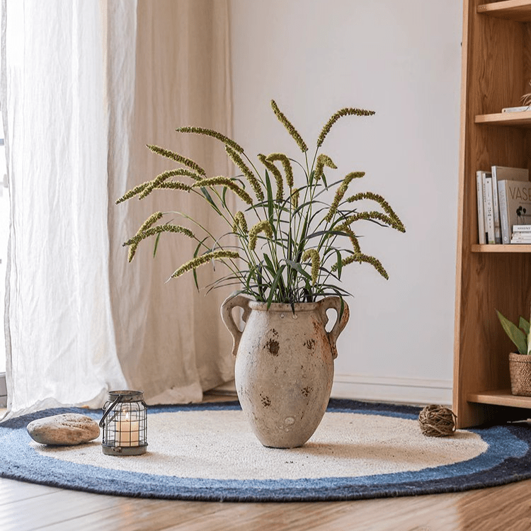 Three-Headed Dogtail Grass Stem by RusticReach in a weathered ceramic urn, 39 inches tall on Tampa Home & Garden Store