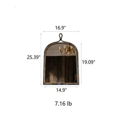 Antique Style Dark Iron Mirror RusticReach, arched iron frame in dark bronze, 16.9w x 25.39h on Tampa Home & Garden Store