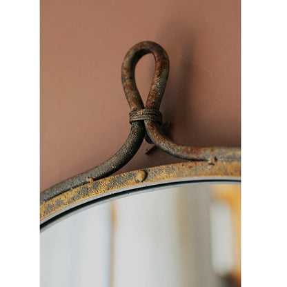 Antique Style Dark Iron Mirror with rusted iron frame and loop detail on Tampa Home & Garden Store