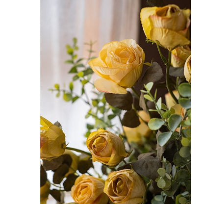 RusticReach yellow faux silk rose stem bouquet with greenery, 23 inches tall on Tampa Home & Garden Store