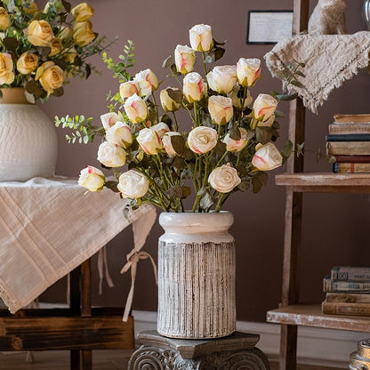 Artificial faux silk white cream rose stem arrangement, 23" tall in rustic vase by RusticReach on Tampa Home & Garden Store
