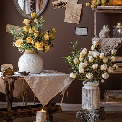 Artificial silk dry rose stem, 23 inches tall, RusticReach, white or yellow, in two vases on Tampa Home & Garden Store
