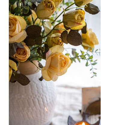 Artificial dry rose stem yellow with greenery in a white textured vase 23in tall RusticReach on Tampa Home & Garden Store