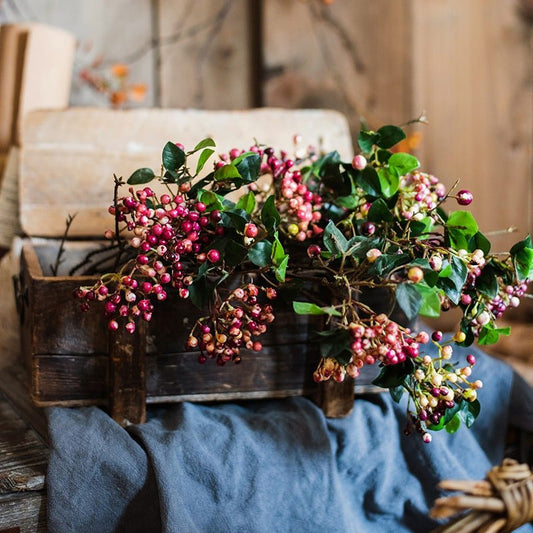 RusticReach Rose Purple Elder Flower Leaf Bunch, 22in with pink berries and green leaves on Tampa Home & Garden Store