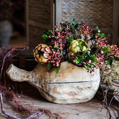 Rose Purple Elder Flower Leaf Bunch 22in tall in a natural wood shell vase RusticReach on Tampa Home & Garden Store