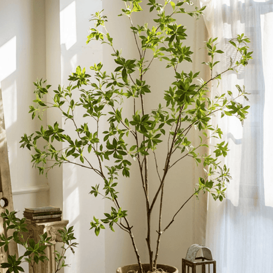 Artificial Japanese Enkianthus Tree Faux by RusticReach, potted indoor faux tree with slender trunks and green leaves on Tampa Home & Garden Store