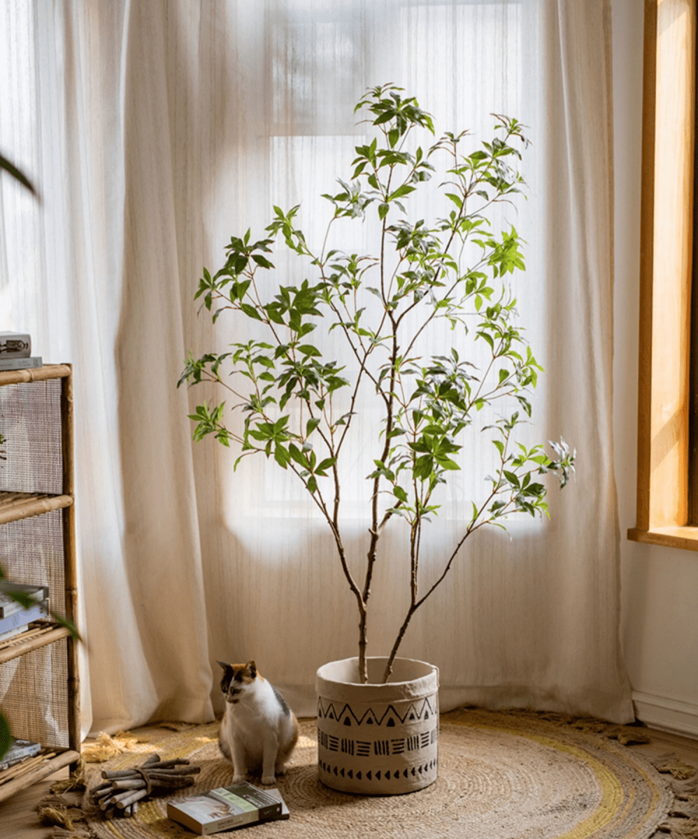 Artificial Japanese Enkianthus Tree Faux in a beige planter with green leaves indoors on Tampa Home & Garden Store