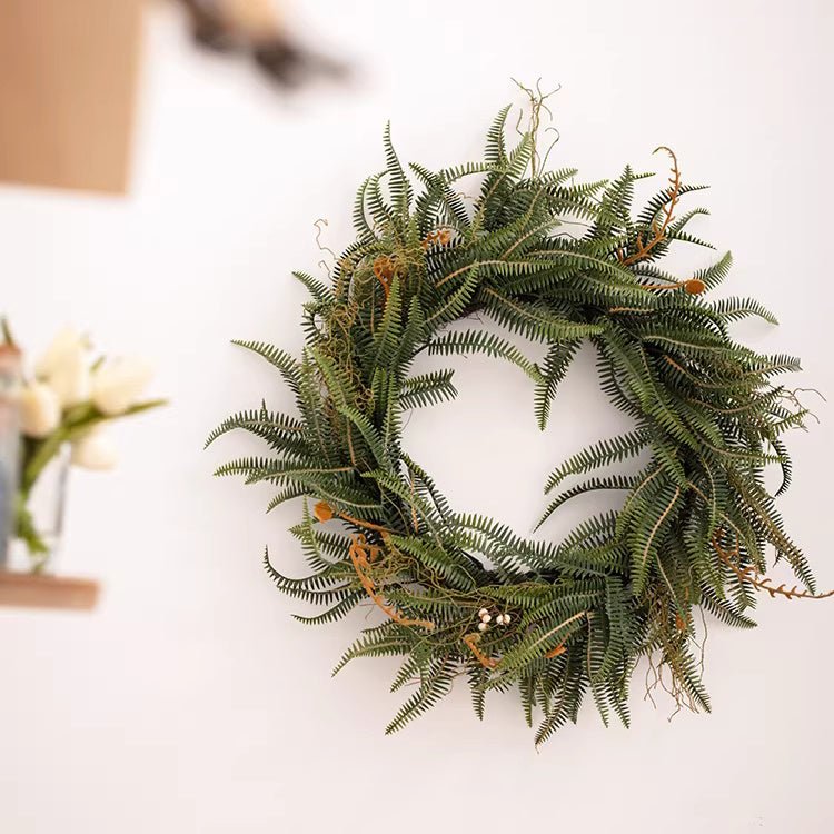 Evergreen Fern Wreath by RusticReach with lush green fronds on Tampa Home & Garden Store