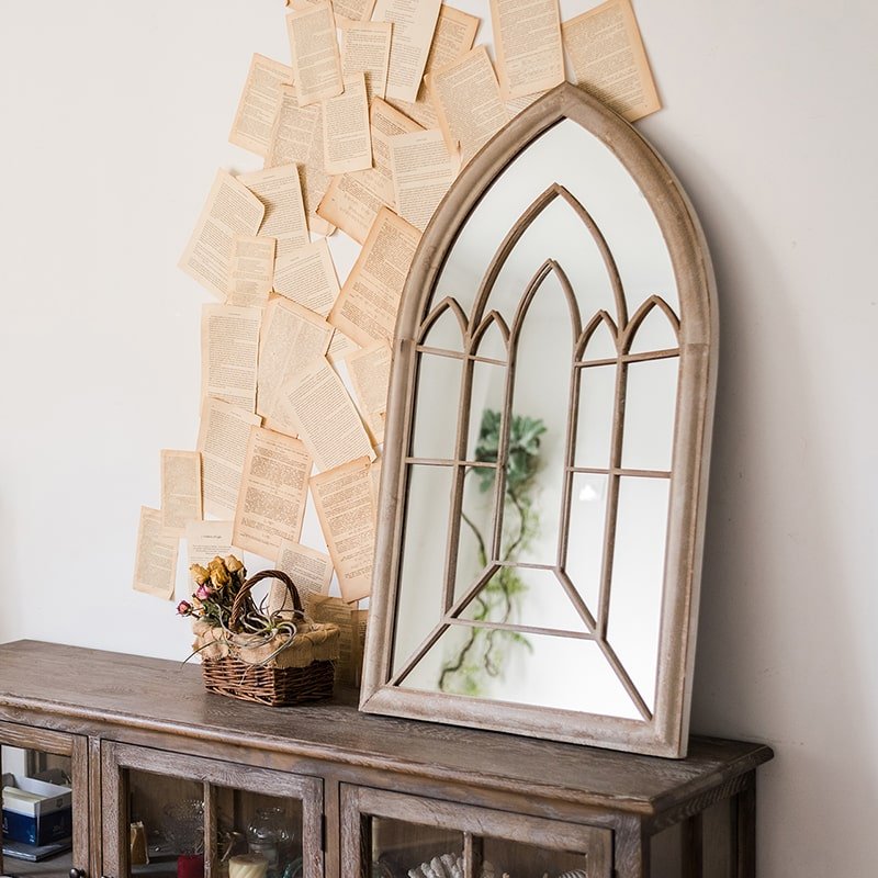 Rustic French Art Mirror with cathedral panes in a distressed wood frame by RusticReach on Tampa Home & Garden Store