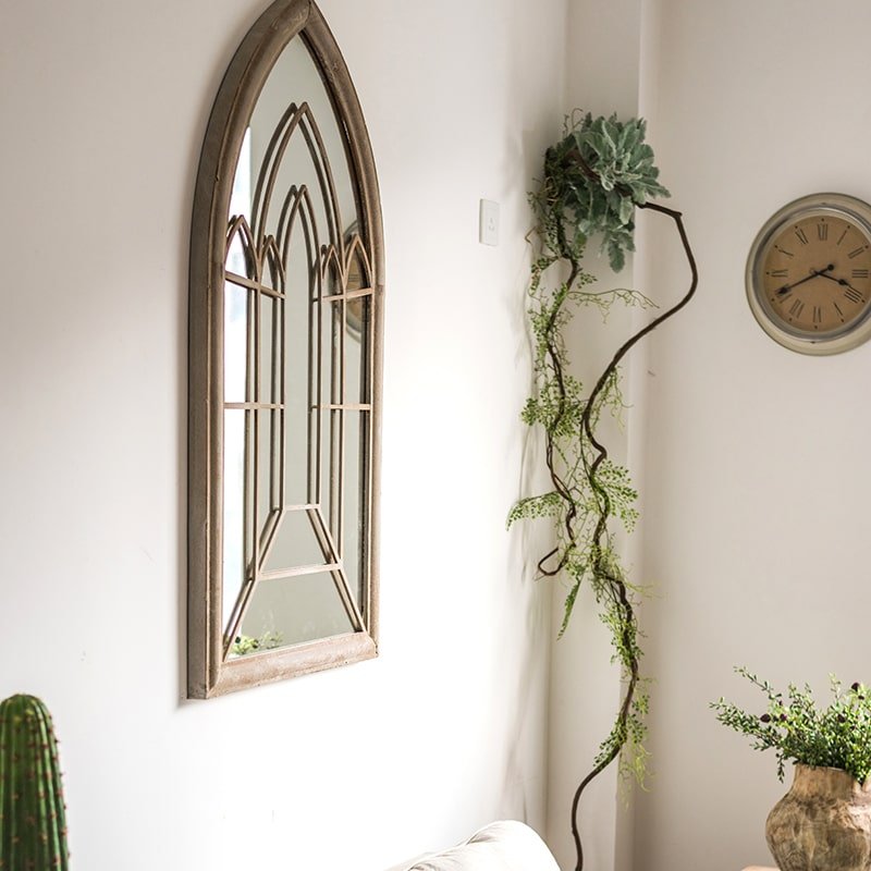 Rustic French Art Mirror by RusticReach; arched metal frame with windowpane grille on Tampa Home & Garden Store