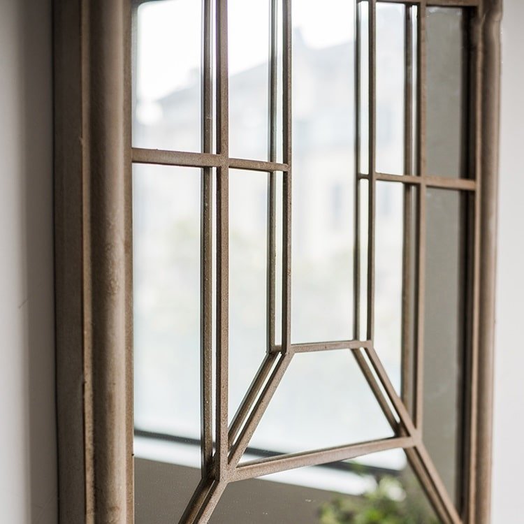Rustic French Art Mirror by RusticReach with antique bronze metal frame and geometric grid pattern on Tampa Home & Garden Store