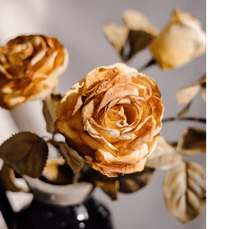 French dried look faux rose stem 26 tall with warm brown petals in vase on Tampa Home & Garden Store