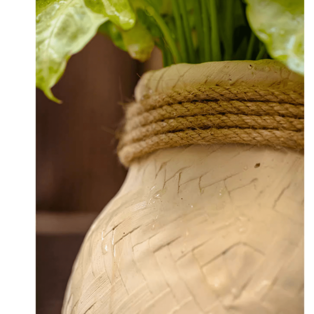 Faux Bamboo Woven Cement Planter by RusticReach beige cement with rope-wrapped neck on Tampa Home & Garden Store