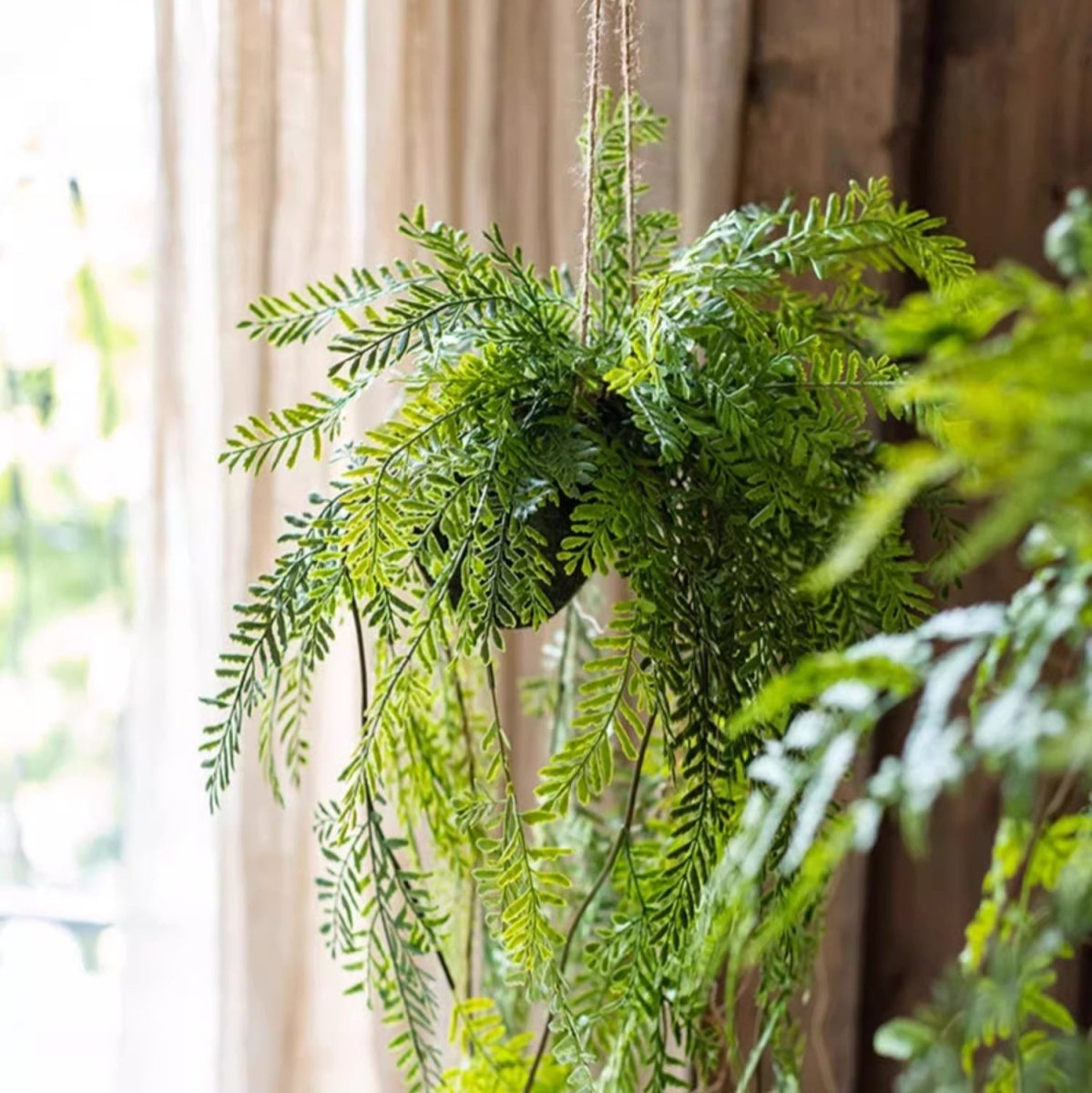 Artificial Fern Hanging Ball Decoration by RusticReach, lush faux fern in hanging ball for home decor on Tampa Home & Garden Store