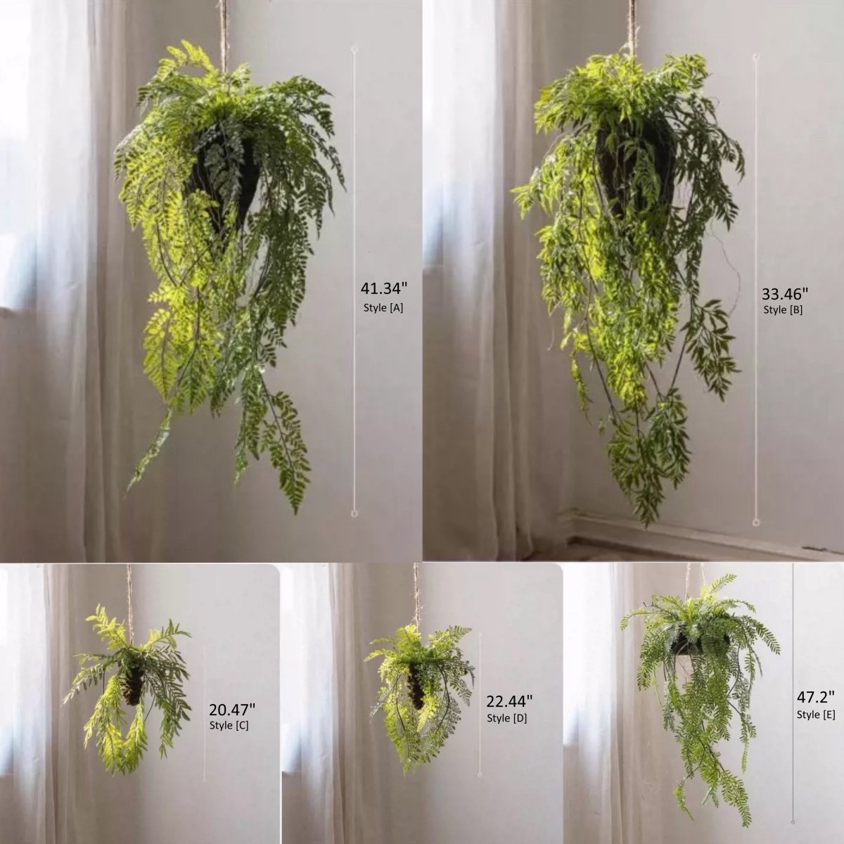Artificial Fern Hanging Ball Decoration by RusticReach with green faux ferns in styles A–E on Tampa Home & Garden Store