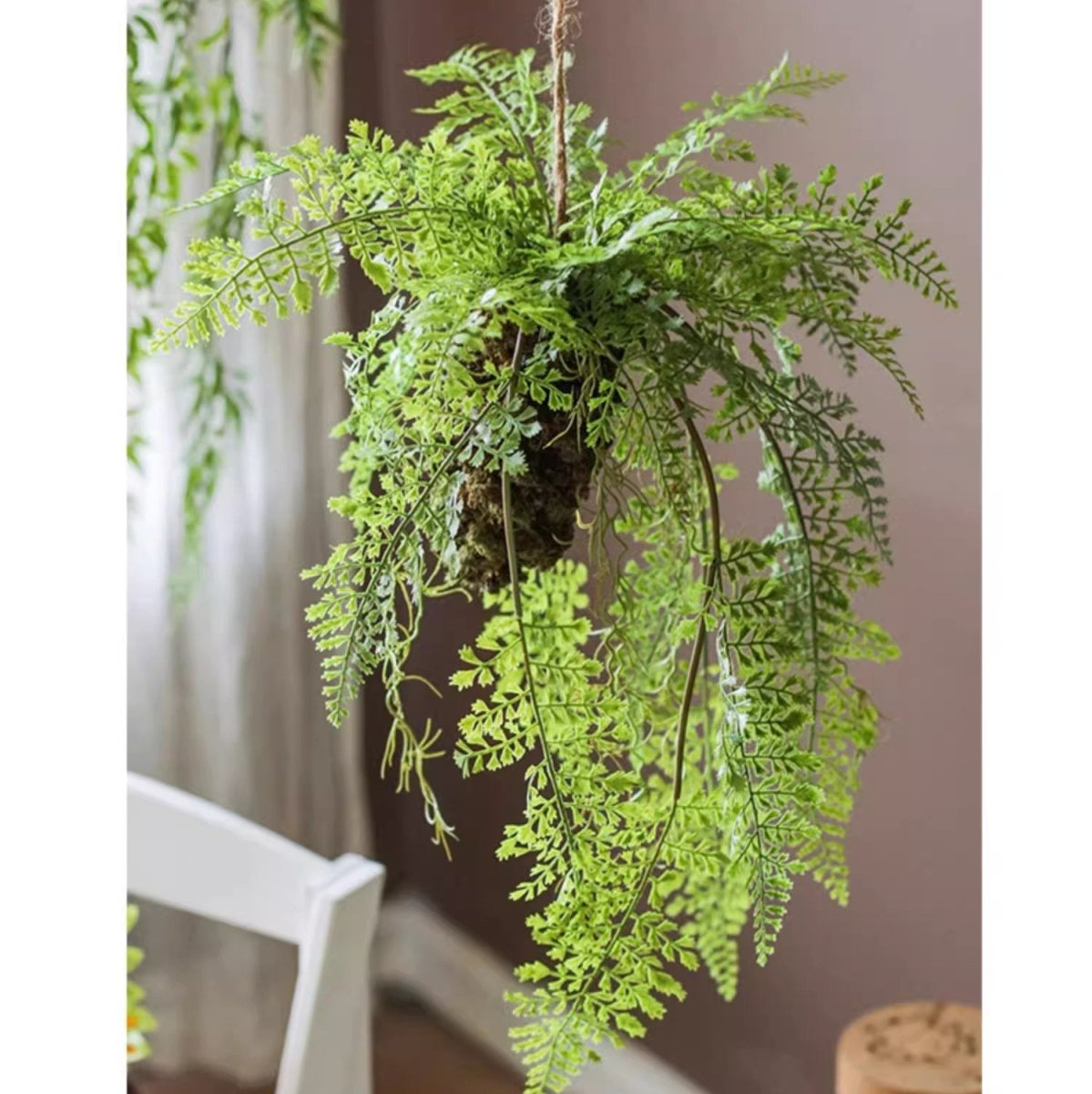 Artificial Fern Hanging Ball Decoration RusticReach; green ferns cascade from a hanging globe on Tampa Home & Garden Store