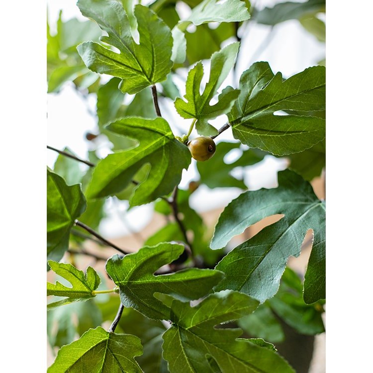Artificial Faux Fig Leaf Stem by RusticReach with vibrant lobed green leaves on Tampa Home & Garden Store