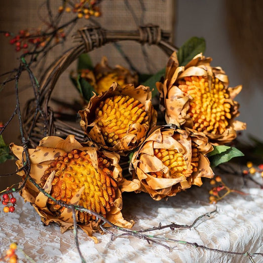 Artificial Flannel Sunflower Stem set of four by RusticReach in warm yellow-brown hues on Tampa Home & Garden Store