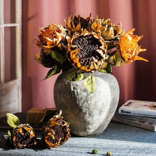 Artificial Flannel Sunflower Stem bouquet with orange petals in a gray ceramic vase RusticReach on Tampa Home & Garden Store